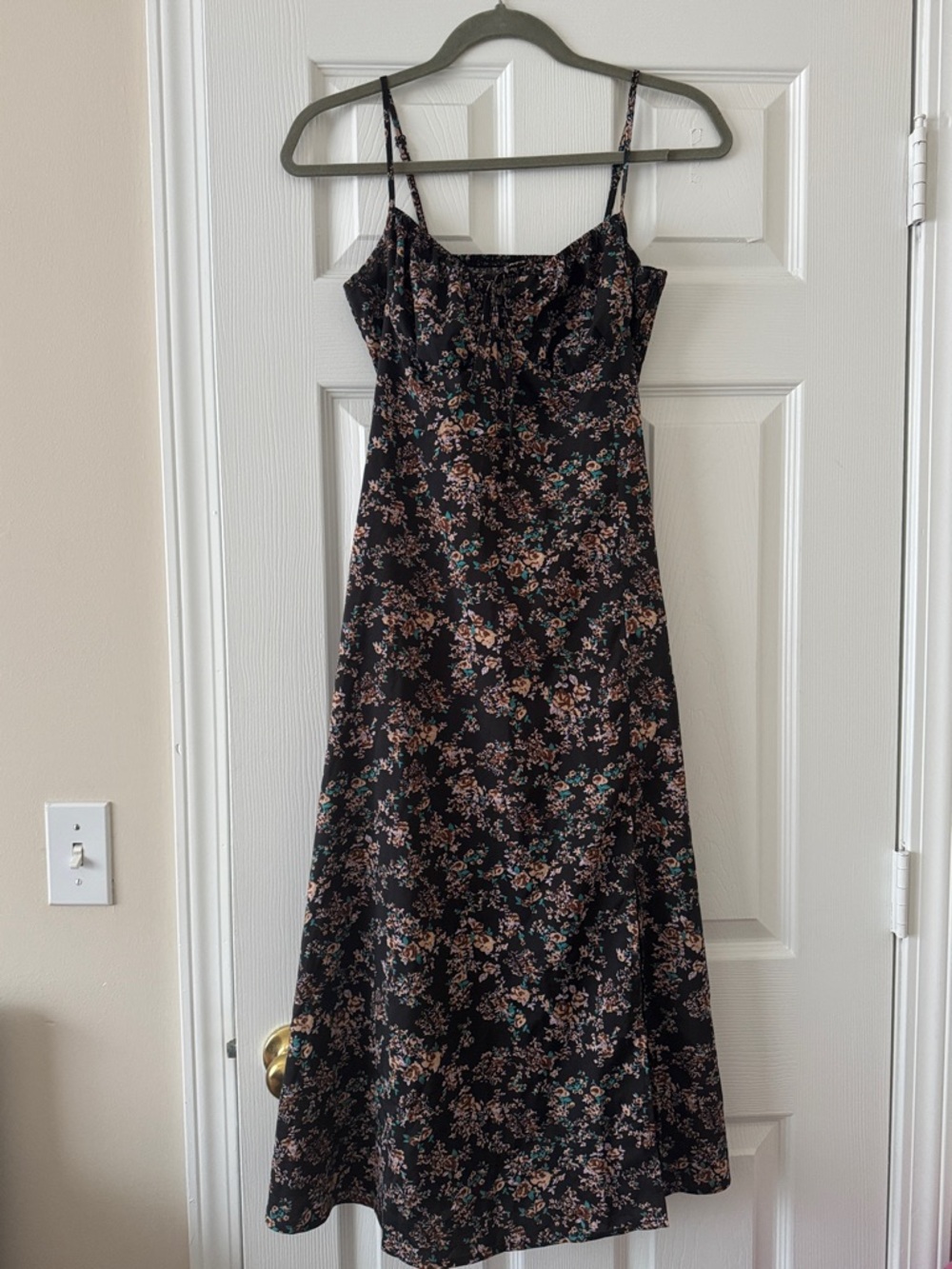 SHEIN Black Midi Slip Dress with Floral Print
